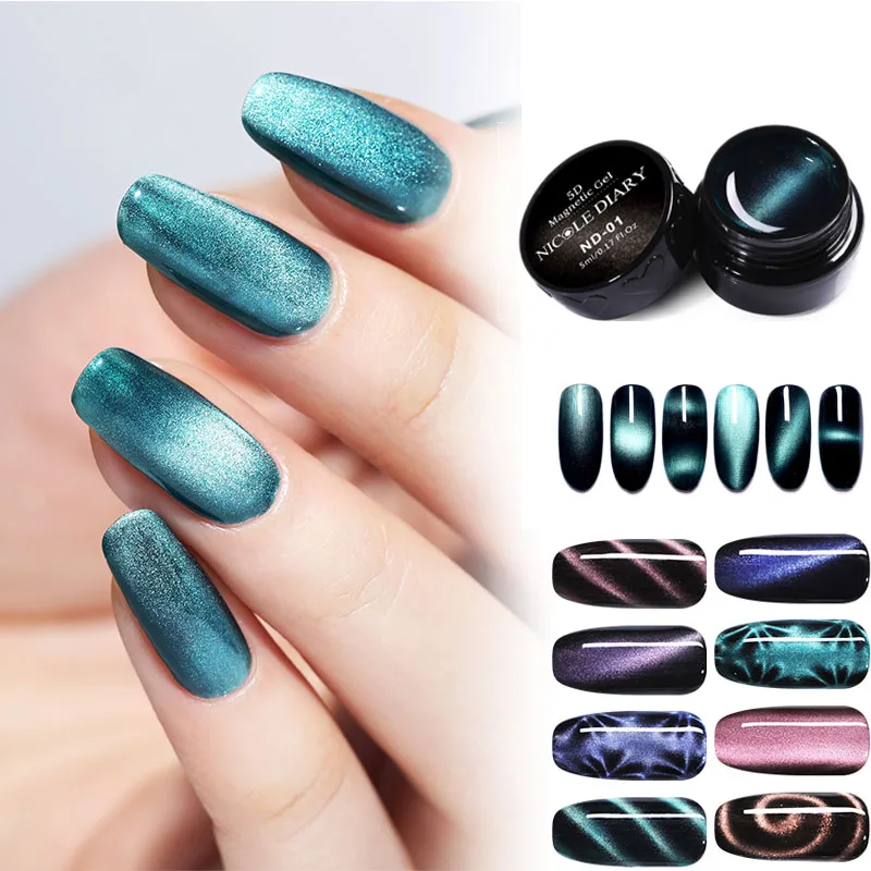 

NICOLE DIARY Magnetic 5D Cat Eye UV Gel Nail Polish Laser Nail Art Varnish Starry Sky Jade Effect Soak Off UV Gel Lacquer