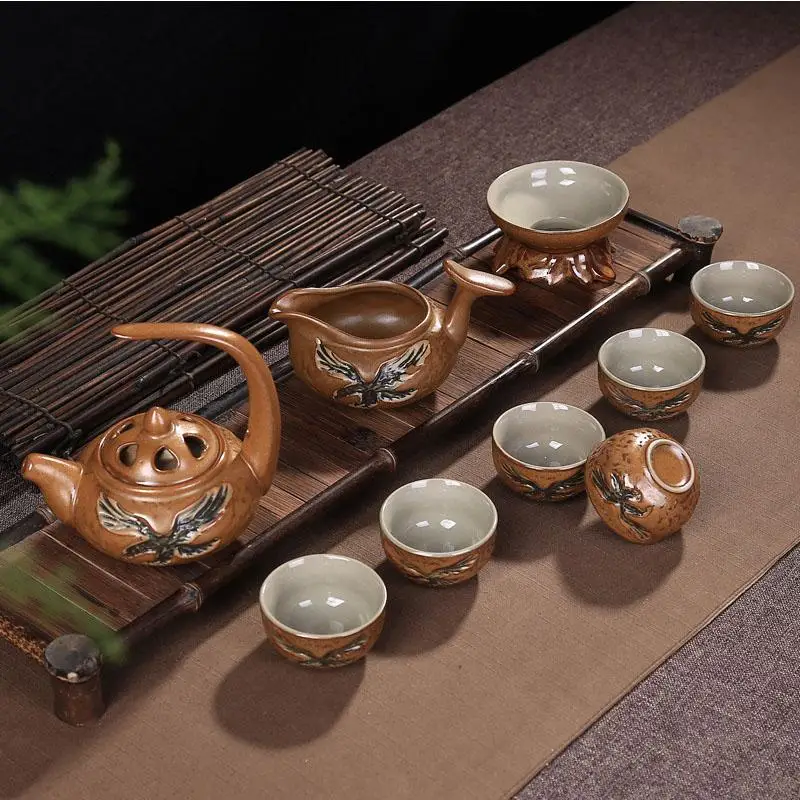 

Retro Chinese Kungfu Tea Set Ceramic Celadon Teaware Set Traditions Gai Wan Tea Cup Bone China Tea Sets Gaiwan Tea Pot Set Gift