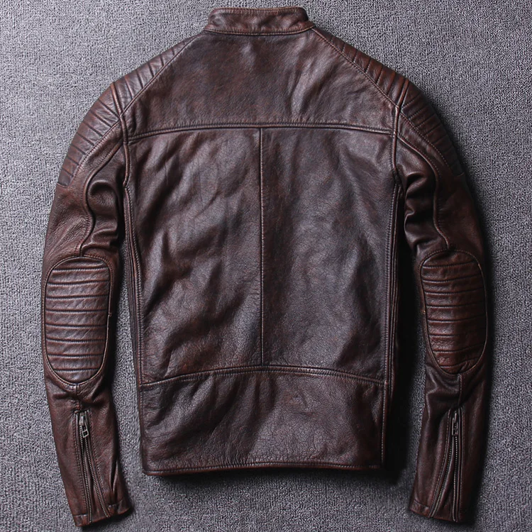 Halley мужская куртка из натуральной кожи ретро винтажная красно-коричневая куртка из бычьей кожи со стоячим воротником Тонкая Короткая мотоциклетная одежда зимняя