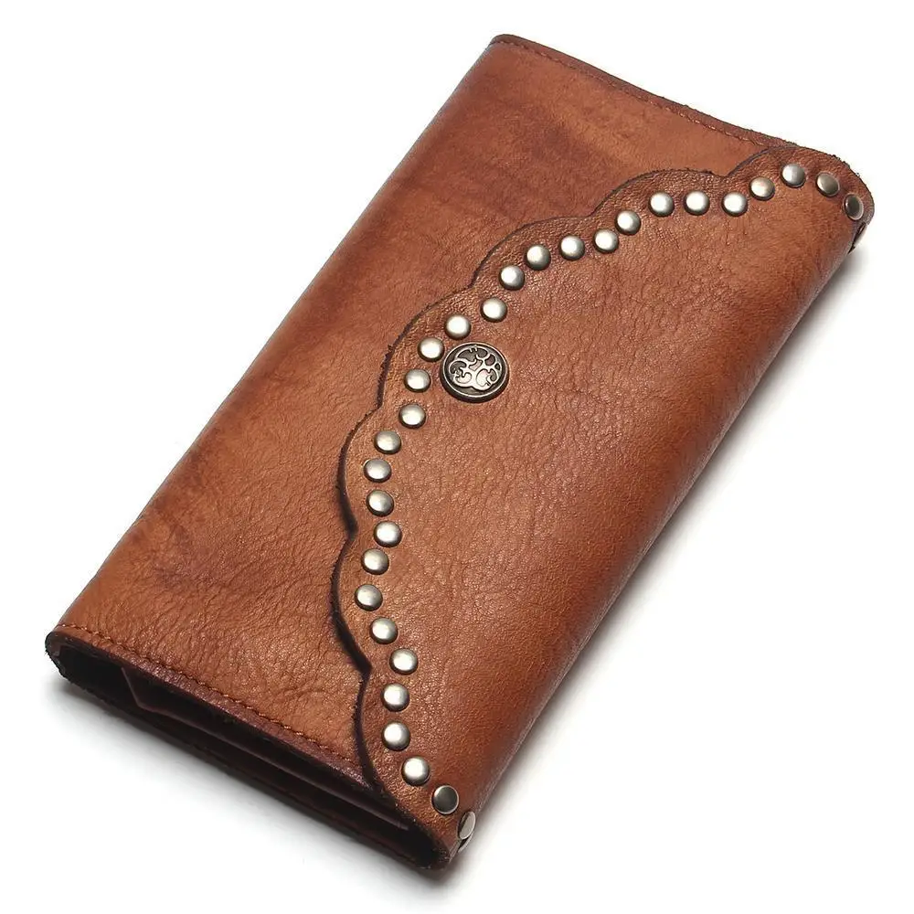 

Women's leather hand-brushed vintage clutch bag European and American style long design large-capacity multi-card wallet