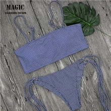 Сексуальный ретро маленький клетчатый принт бандо бикини женский купальный костюм стринги Купальный костюм женский Бразильский бикини