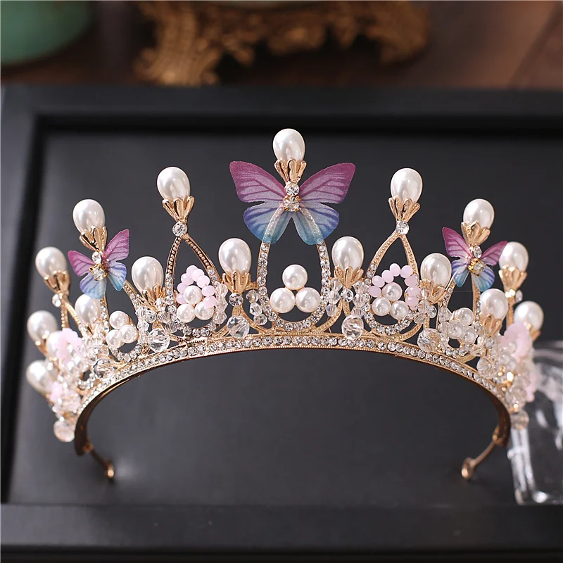 

Bride Wedding Headdress Butterfly Gold Color Crown Sweet Princess Hair Accessories Banquet Hair Crown for Women Hair Jewelry