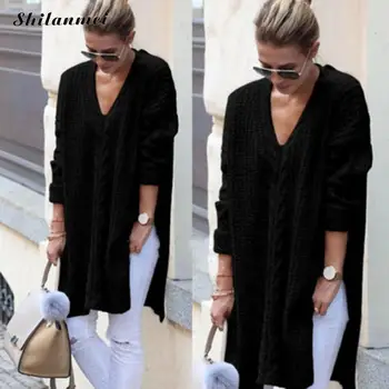 

New Arrival Women Acetate Fiber Women Sweater Mid Long Style Streetwear Side Slit Loose Breathable Black/Gray Pullovers Tops