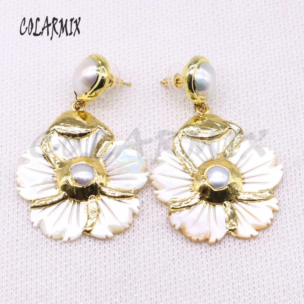 5 pairs shell flowers earring,dangle earrings,natural shell earrings