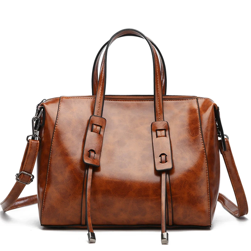

Vintage Oil Wax Skin Leather Shoulder Bags For Women 2018 Elegant Female Small Top-handle Bags Ladies Messenger Crossbody Bag
