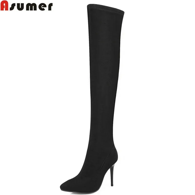 Talons Fur Fur Pointu Gris Le Sur Black Flock black Not Femmes Bottes Mode Genou Asumer Noir Fur With Arrivent Bout Minces Nouveau gray De 2018 Tirette Dames MVSpUz