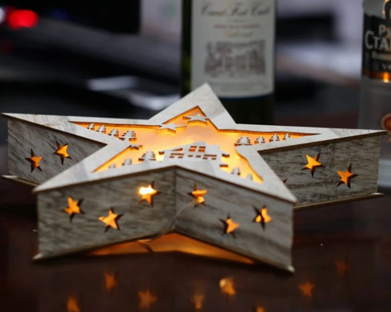 Creative Wooden Pentagram LED Night Lamp Indoor Christmas Halloween Holiday Decoration Table Star Lighting for Children Gift (6)
