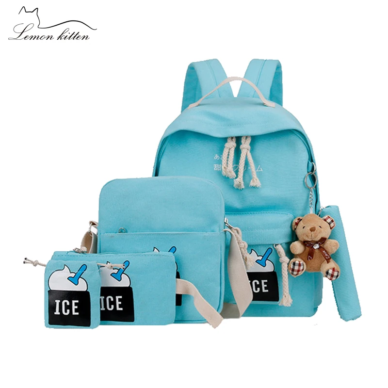 

2018 Canvas 4 Set Women Backpack School Travel Bag Cute Simple Backpack Female Rucksack Mochila Bagpack Pack Design