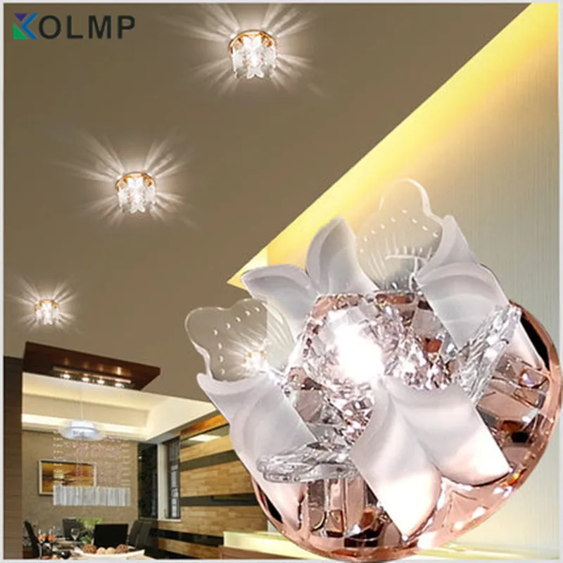 

crystal led ceiling light 3W/5W bedroom/foyer/hallway embedded/surface mounted round crystal ceiling lamp warm white AC 90-265V