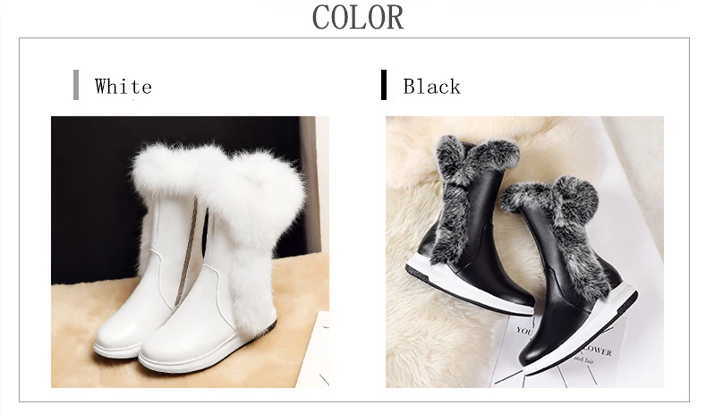 1RQFF Brand Boots Women Big size 34-43 Woman Rabbit Fur Shoes Female Snow Winter Shoes Mid-calf Shoe Leather Ladies Boot Platform (13)