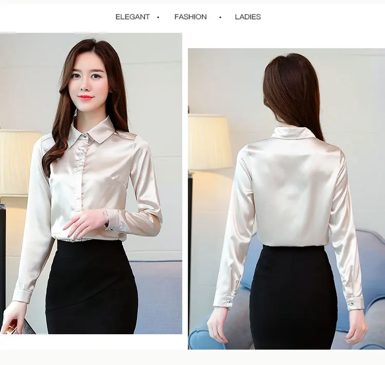 Camisa feminina de cetim e seda, blusa