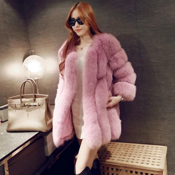 

Long Fur Coat Women Faux Fur Coat Large Size Elegent Imitation Fox Fur Jacket Patchwork Nine Quarter Sleeve Warm Coat factory s