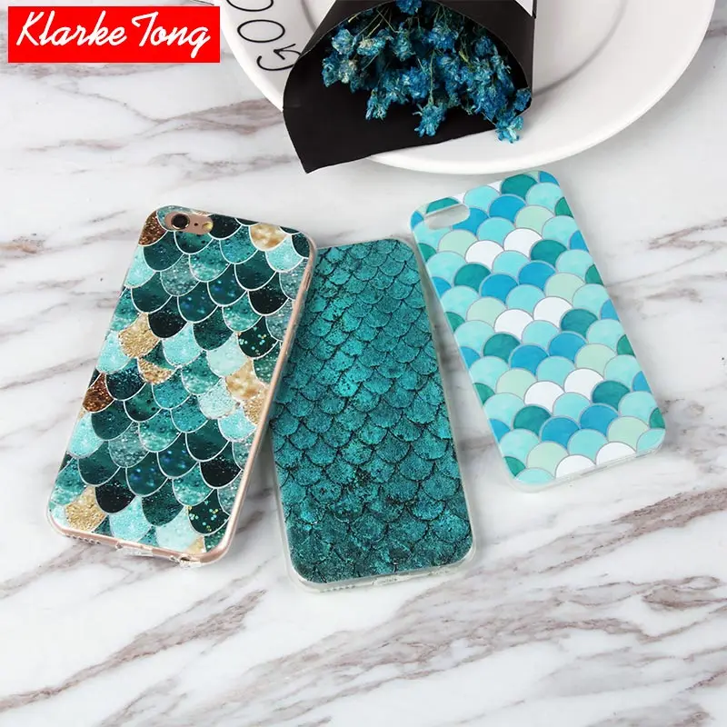 

KlarkeTong Glitter Blue Mermaid Fish Scale Phone Case For iPhone 11 6s 5s se 7 8 7Plus XS MAX XR Soft Silicone Cover Coque