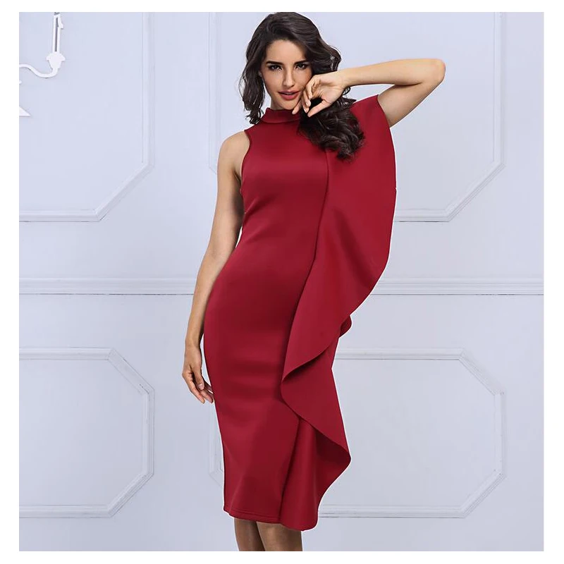 

2019 summer women's sleeveless dress large ruffled sexy stitching nightclub dress PP-036