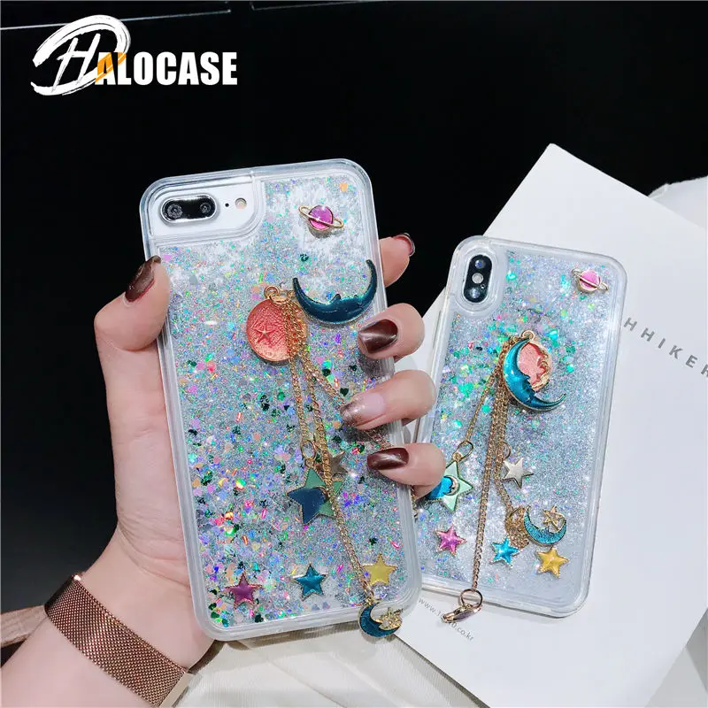 

HALOCASE Quicksand shell Moon star case for iPhone 6 6s 7 8 Plus new Fashion Glitter for iphone X XS XR XS MAX FUNNDA