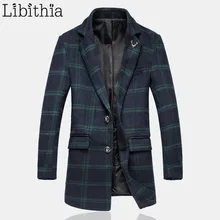 Мужская Плед Долго Стиль Slim Fit Смеси Пальто Мужской Зима Большой размер 5XL Олень Украшения Случайные Пальто Для Мужчин Пиджак Воротник K104
