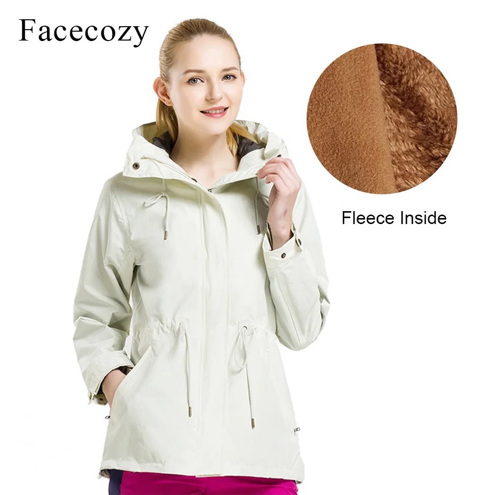 Facecozy, женские водонепроницаемые осенне-зимние походные куртки, уличные походные треккинговые ветровки, Женские флисовые пальто с капюшоном, Jaqueta - Цвет: White Fleece