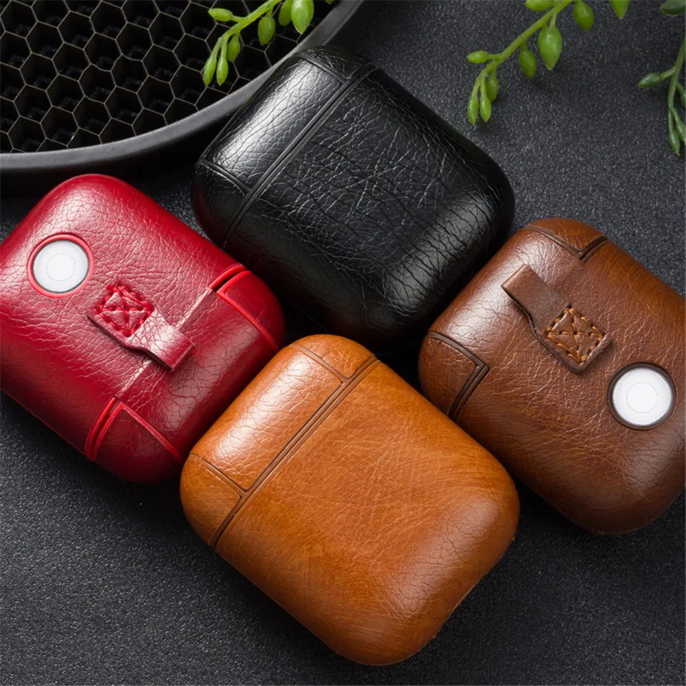 Genuine Leather Hook Case For AirPods Vintage Matte For Airpods 1 2 Luxury Protective Storage Bag Black Brown Drop shipping