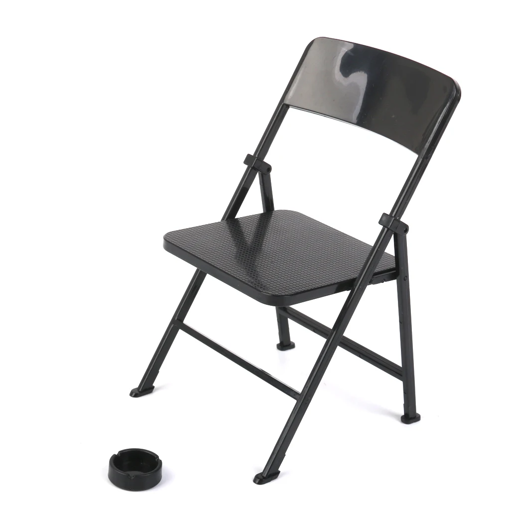 1/6 Scale Mini Folding Chair with Ashtray for Dolls Action Figures Black