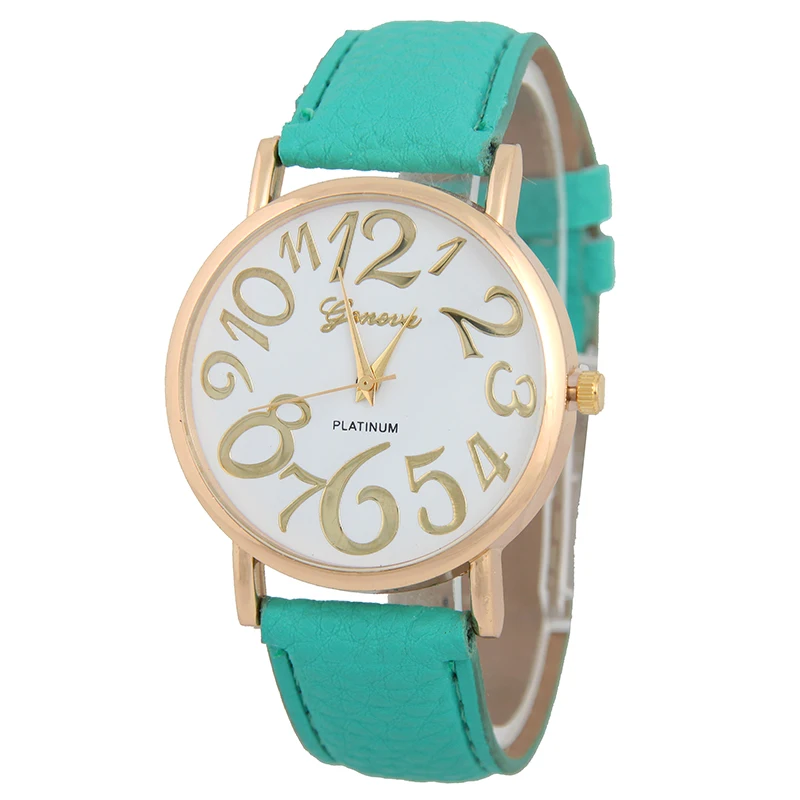 

Women Simple Watch 2016 Fashion Casual Big Numbers Leather Quartz Watch Ladies Dress Watch Men's Wristwatch Relogio Feminino