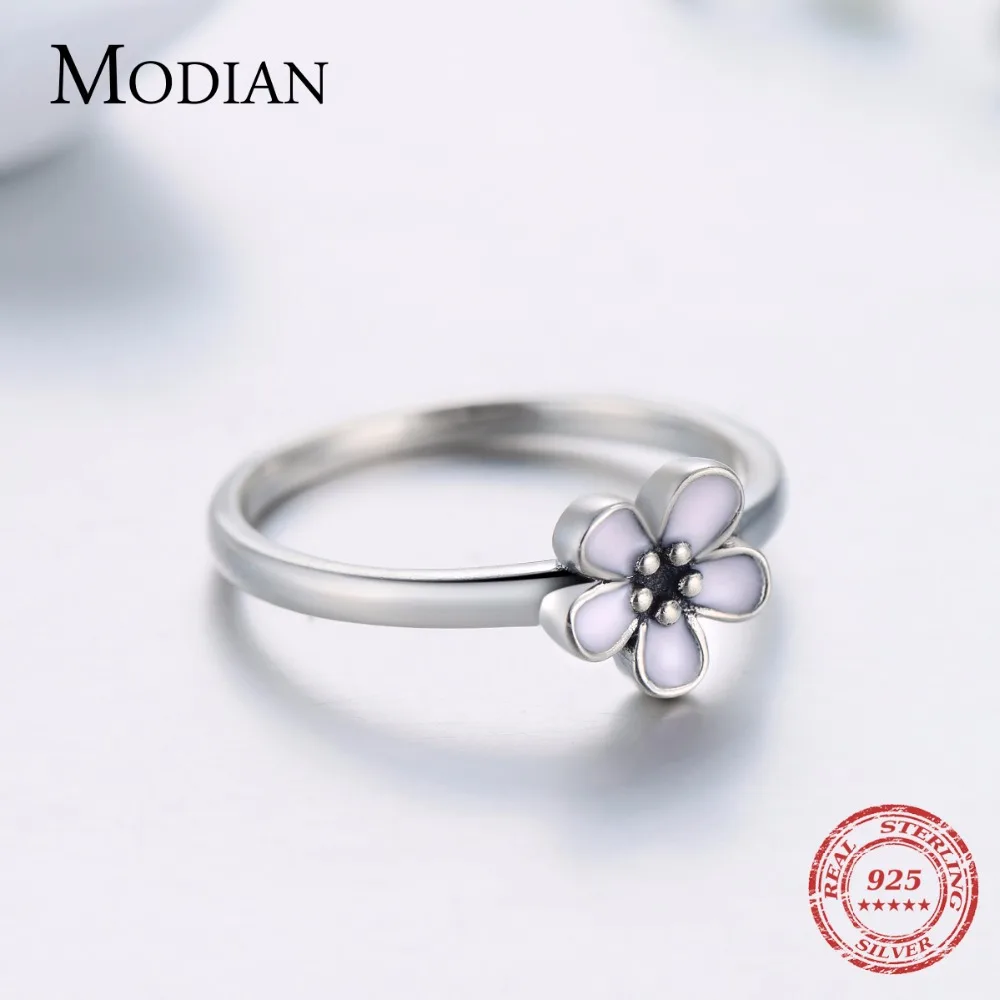 Modian Top Quality Elegant Pink Enamel Fashion Ring 100% Original 925 sterling Silver Engagement Jewelry For Women Wedding Gift