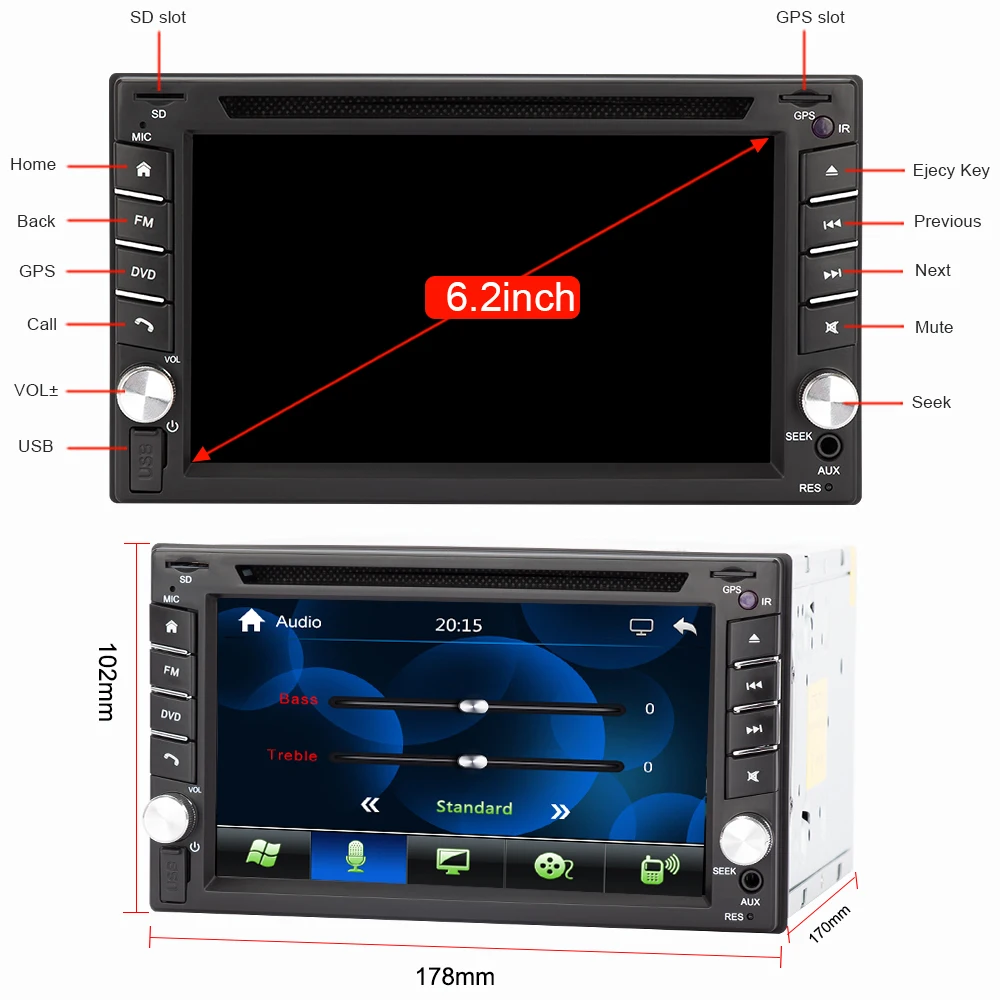 Eunavi 2 din универсальный автомобильный мультимедийный радио dvd-плеер gps навигация в тире Авторадио Стерео головное устройство automotivo сенсорный экран