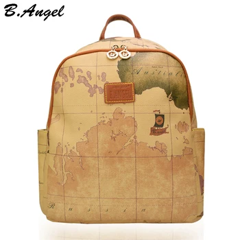 

High quality world map backpack women retro leather backpack brand design school backpack fashion backpack HC-Z-6652
