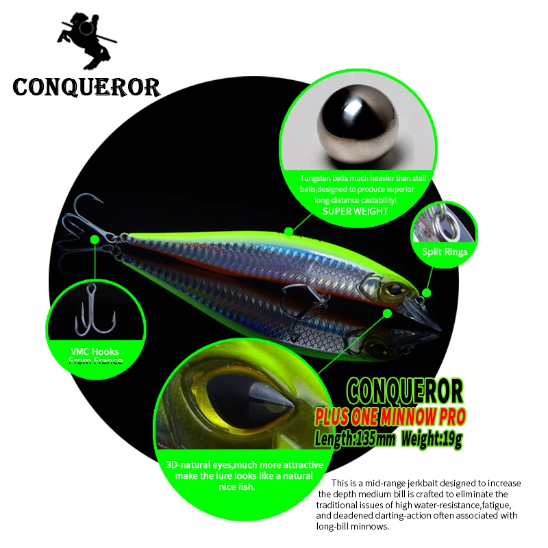Conqueror популярная модель приманки для рыбалки, жесткая наживка разных цветов, 135 мм, 19 г, качественная профессиональная наживка для ловли гольяна