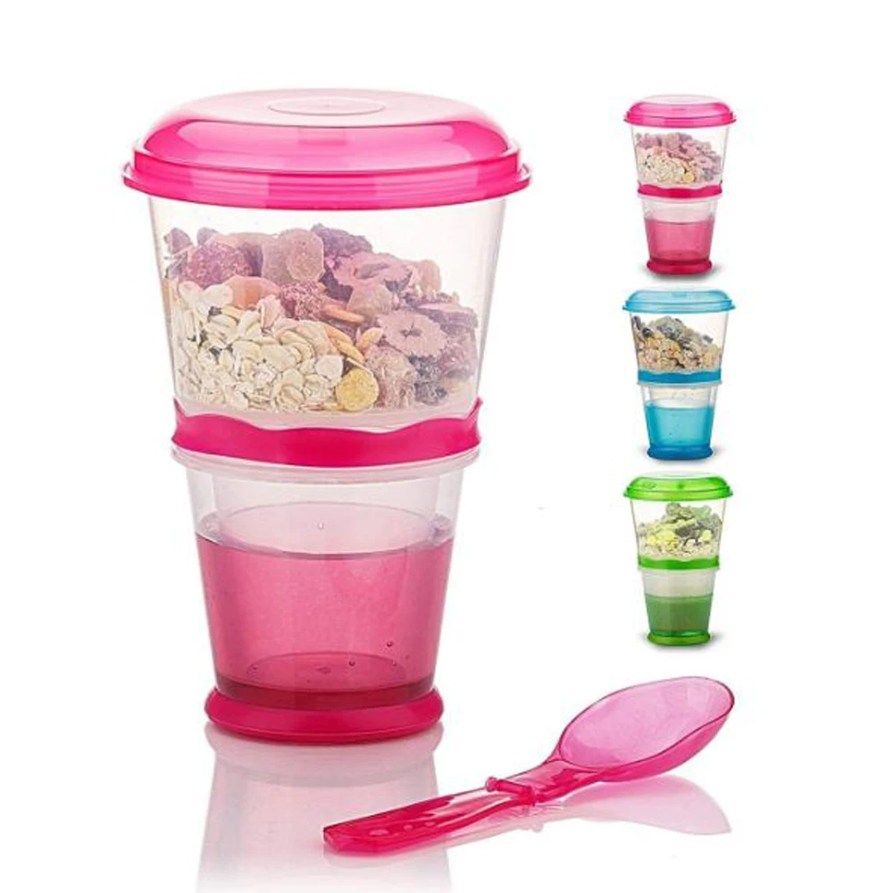 

Creative Breakfast Cup Oatmeal Cup Cereal PP Snack Cup With Lid Fold able Spoon Food Container Keep Milk Cold Free Shipping