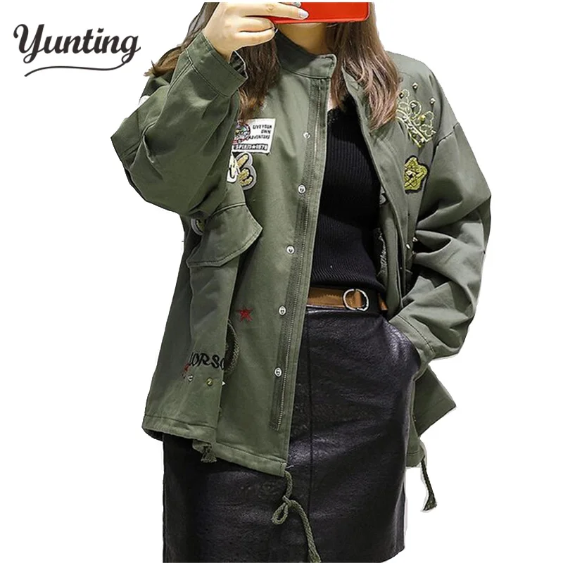 Goede Nieuwe 2018 Zwart Legergroen XL 4XL, 5XL Plus Size Jas Vrouwen Katoen Basic Coat Loose Jassen Lente Herfst Rits Jas Vrouwelijke