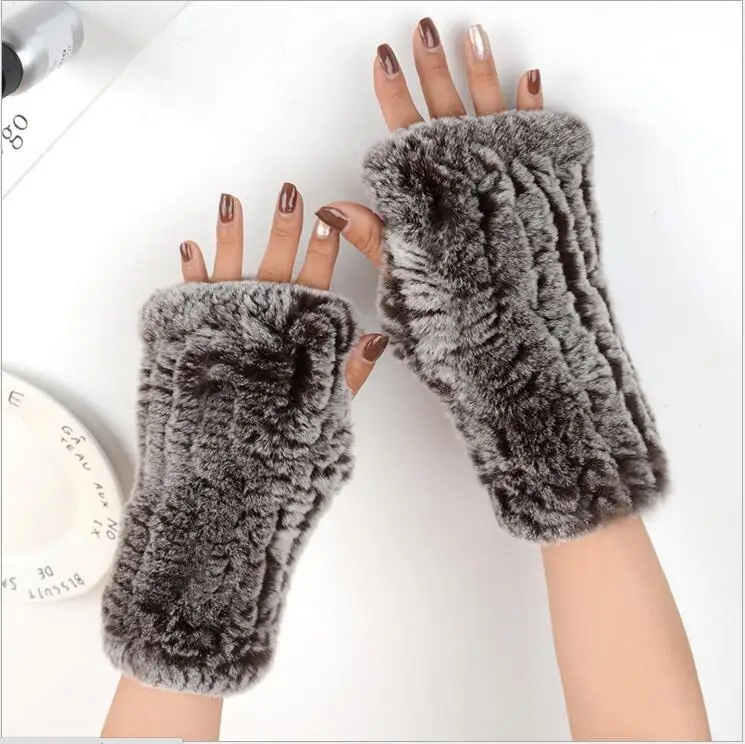 Preise Frauen 100% Echt Echte Gestrickte Rex Kaninchen Pelz Winter Fingerlose warme weiche Handschuhe Fäustlinge Arm Hülse