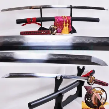 

Clay Tempered Folded Steel Blade Horse Tsuba Japanese Samurai Sword Katana SHARP