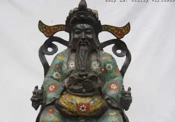 

China classical 100% Bronze Handwork cloisonne Folk God of wealth plutus Statue