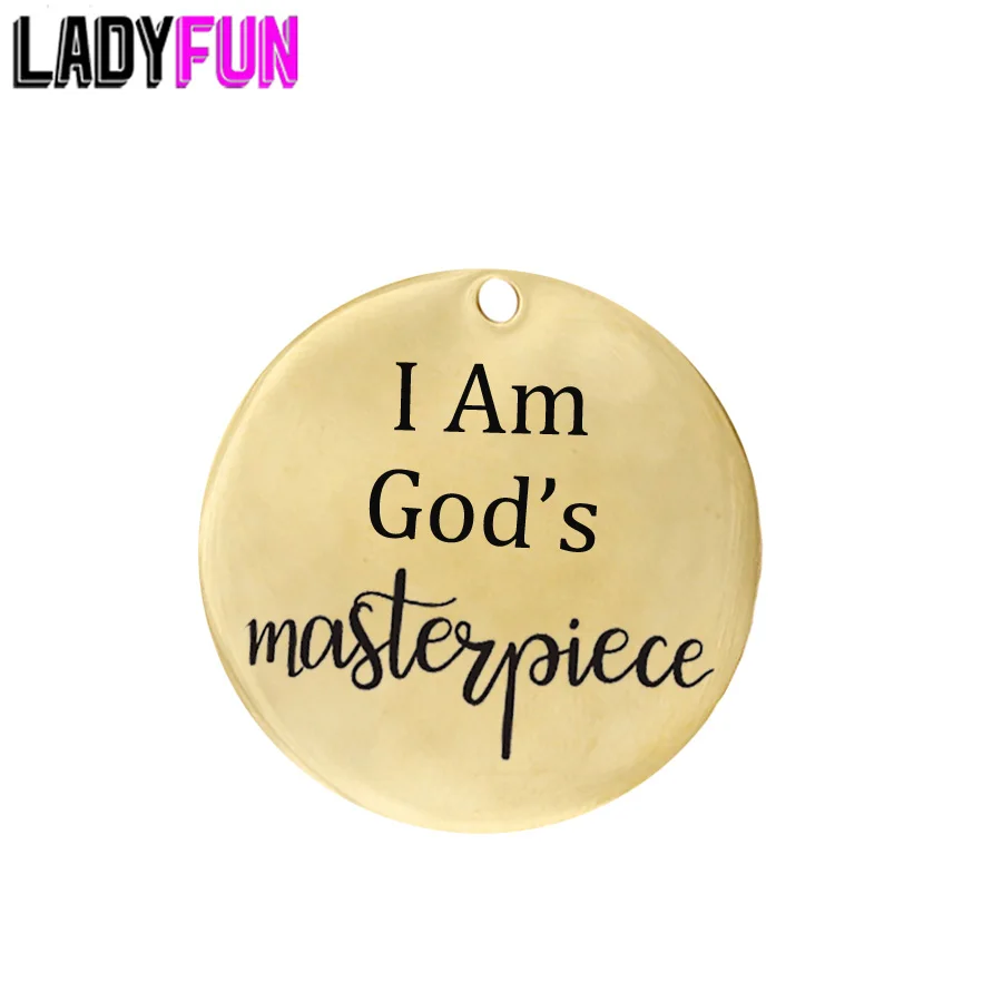 

Ladyfun Customizable Stainless Steel Charm Jesus Christ Pendant I am God's Masterpiece Charms for jewelry making