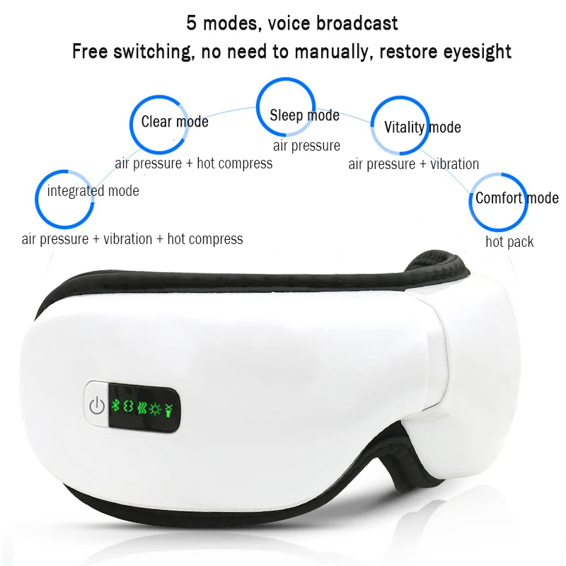 Умная Bluetooth музыкальная маска для массажа глаз, беспроводное воздушное давление, горячий компресс, вибрация, облегчение темных кругов, усталость глаз, Уход за глазами