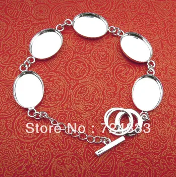 

13x18mm Bracelet Bases Oval Bezel Tray Buckle Chain Cameo Cabochons Bangle Settings DIY Findings Silver Plated Brass Blank Bulk
