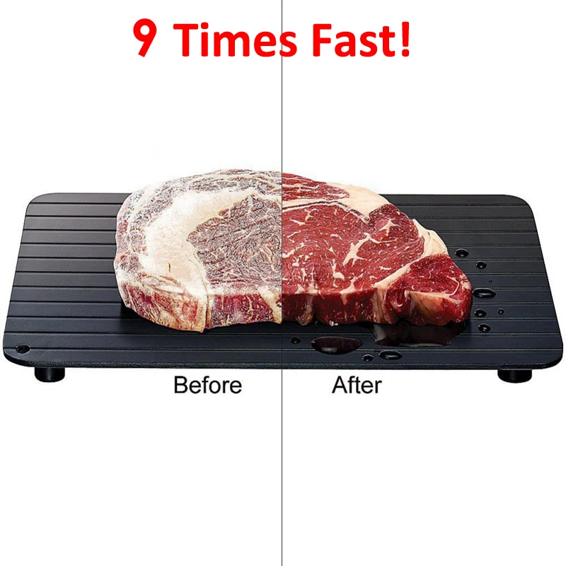 1 pcs 9 Times Fast Aluminium Alloy Frozen Meat Defrost Tray Kitchen Black Rapid Thaw Tray
