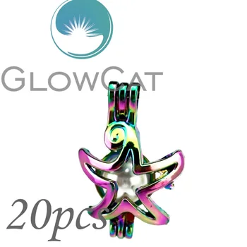 

GLOWCAT 20x CC58 Multicolor Starfish Beads Cage Jewelry Making Essential Oil Diffuser Pearl Cage Locket Pendant