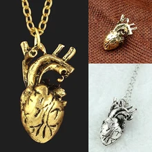 Men Retro 3D Anatomical Human Hollow Heart Pendant Necklace Punk Sweater Chain