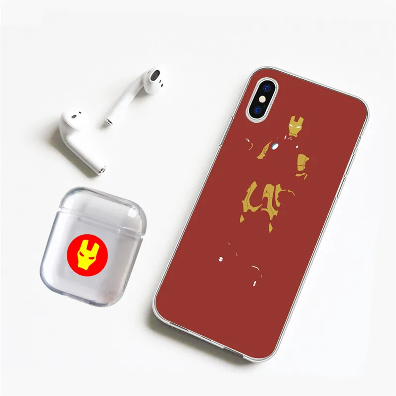 

LAUGH LIFE Super Heroes Phone Case with Airpods Case For iPhone X XR XS Max Spider Iron Man Groot Cases For iPhone 6 5 7 8 Plus