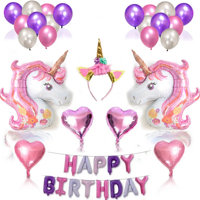 

26 pcs /set hot style unicorn balloon happy birthday party supplies decoration set Aluminiun foil balloon