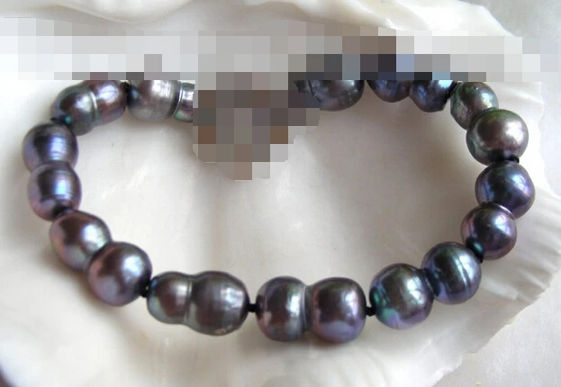 

free shipping 09826 black natural freshwater pearls bracelet