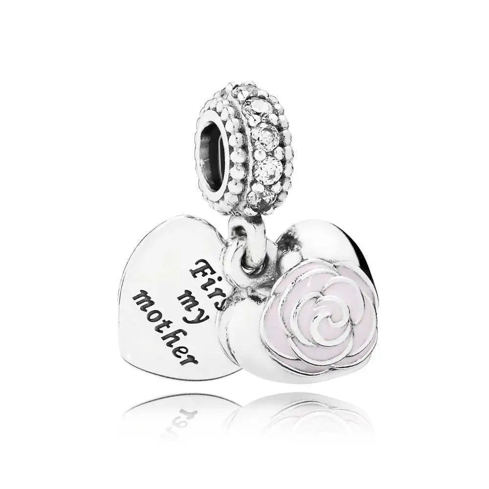 

SHINETUNG 1:1 S925 Sterling Silver First my Mother Forever my Friend Pendant Fit Women's DIY Fashion Jewelry