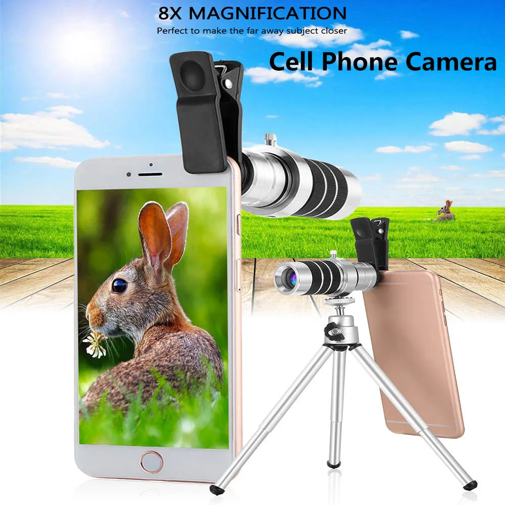 Cell Phone Camera Lens 8X Telephoto With Clip Mini Tripod 4k Optical