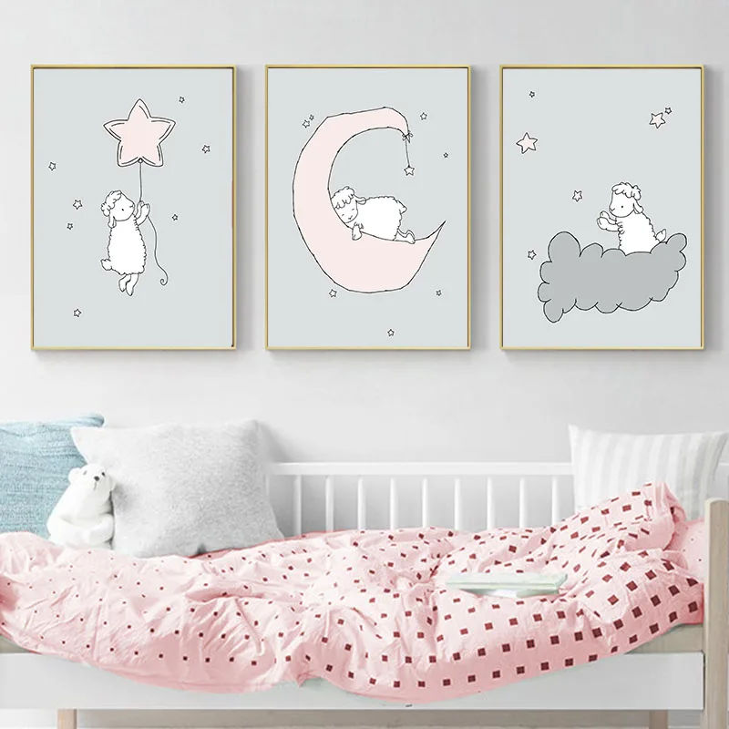 No Frame Canvas Posters Lamb Moon And Stars Prints Painting