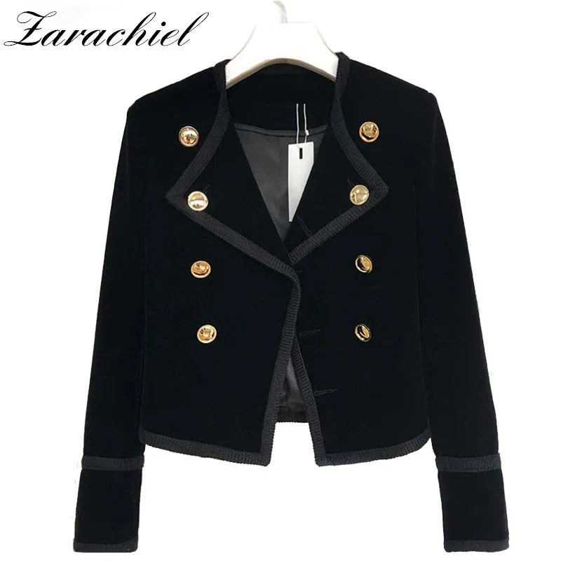 

Zarachiel Runway Women Notched Collar Short Jacket Coat 2019 Autumn Winter Double Breasted Suit Female Velvet Black Slim Outwear
