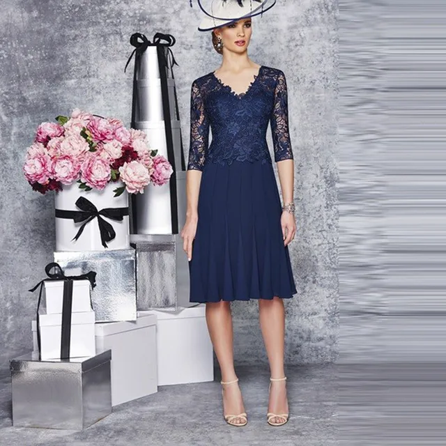 Navy Blue Mother Of The Bride Dress Half Sleeve Lace Lique Navy Blue Mother Of The Bride Dress Half Sleeve Lace Lique Wedding Guest Outfit Vestidos De