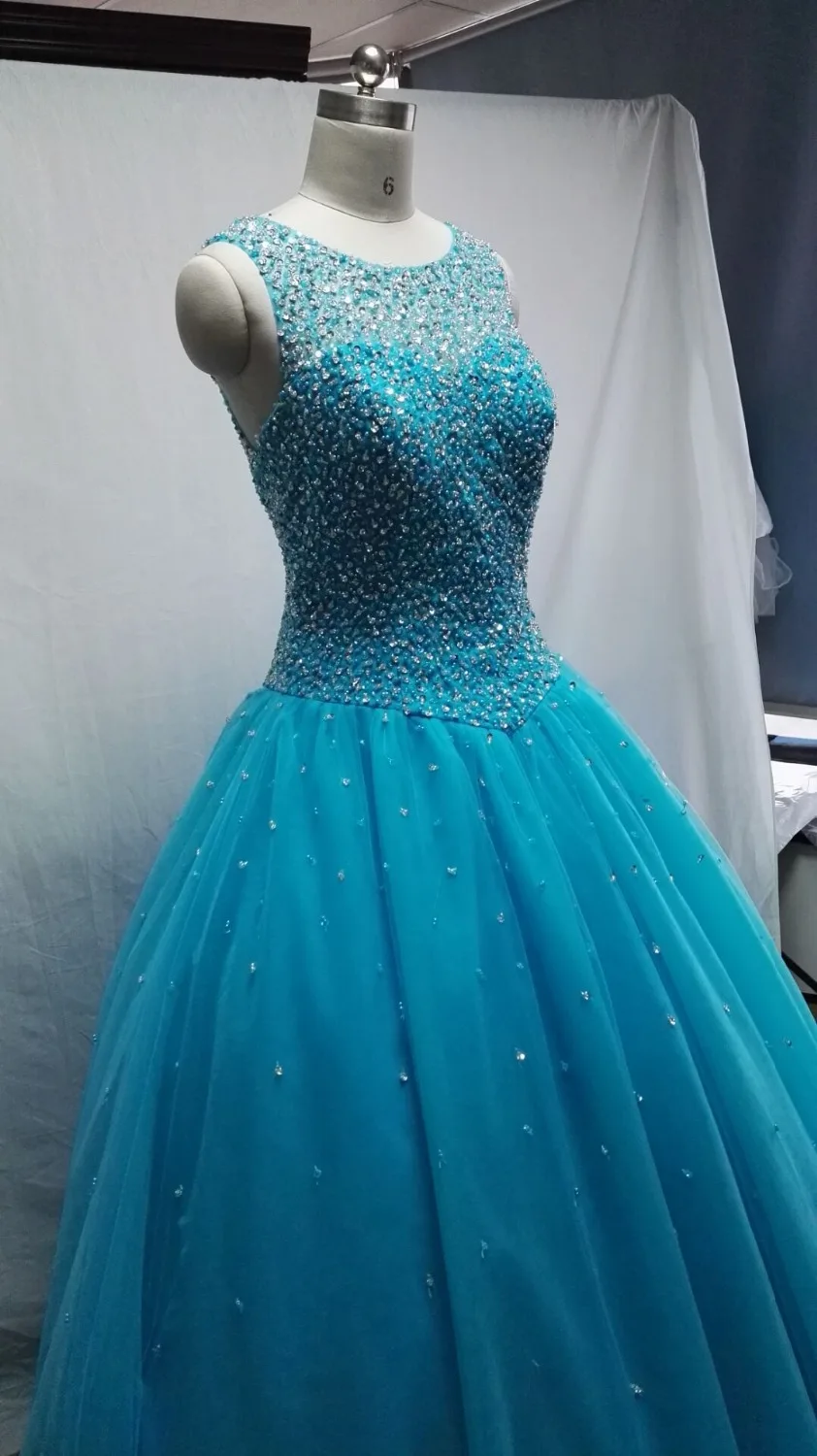 Реальное изображение голубое праздничное платье Бальные платья с бисером на шнуровке милые 16 платья Vestidos De 15 Anos платья QA810