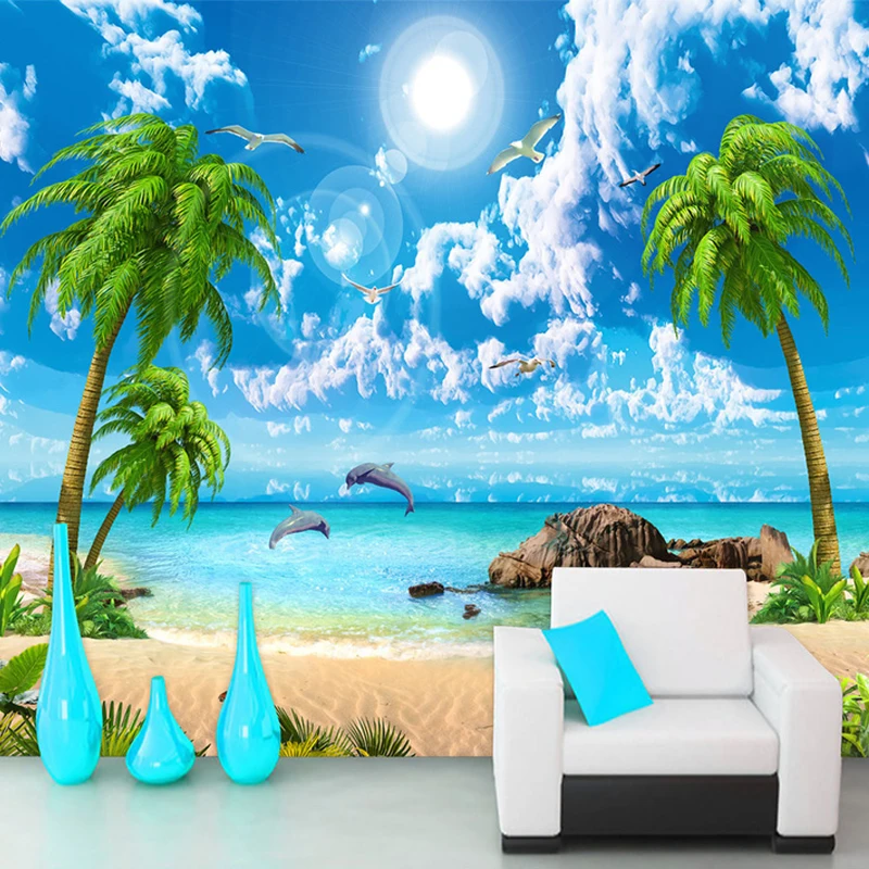 Фотообои 3D с морским пейзажем Настенные обои для гостиной ТВ дивана