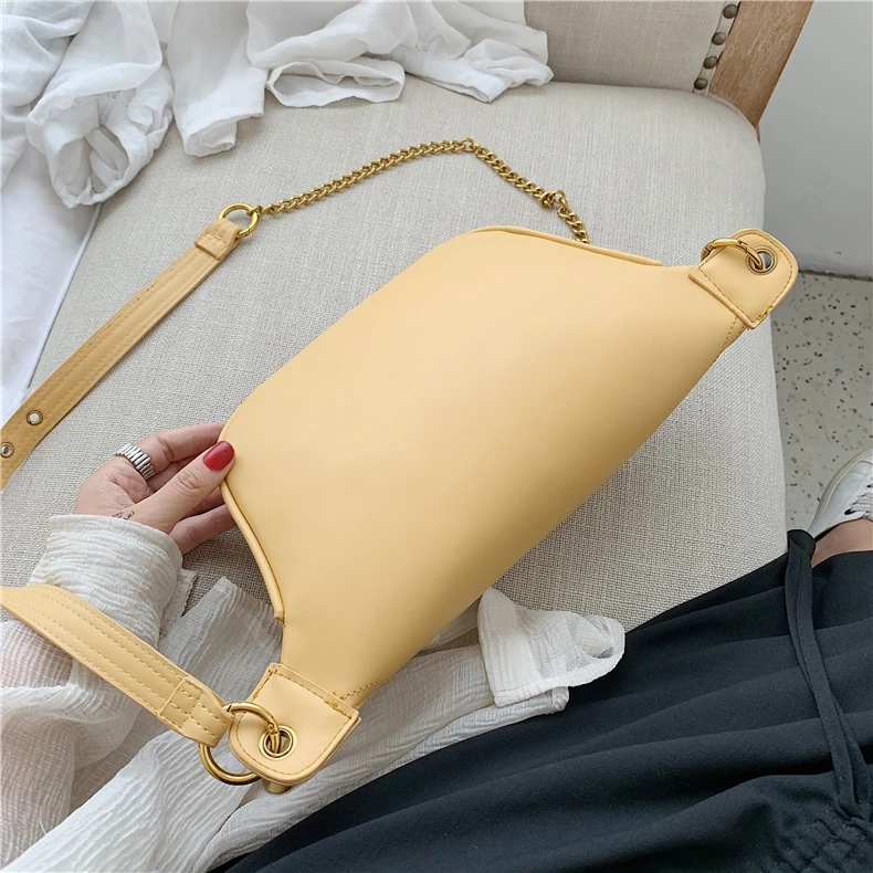 Burminsa Summer Chain Soft Chest Bags For Girls Candy Color Women Sling Waist Pack Phone Crossbody Bags Yellow White Green